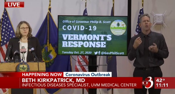 1 Dr. Kirkpatrick stands at the podium to deliver the announcement about the COVID-19 vaccine trial at Governor Scott’s October 27, 2020 press conference