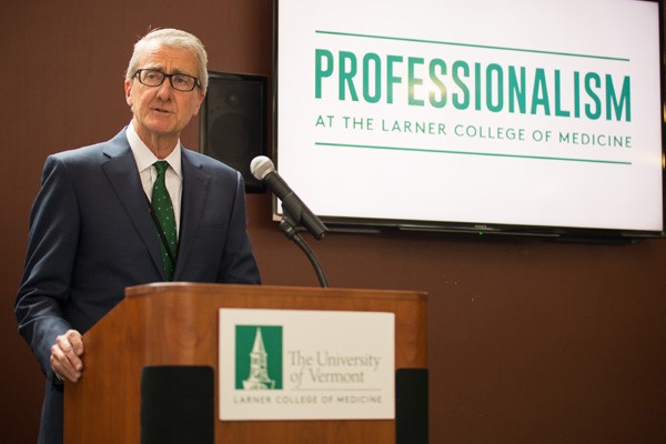Dean Rick Page, M.D., makes remarks at the Professionalism launch event on May 1, 2019