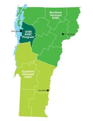 AHEC_REGIONS_2017 Map of Vermont showing AHEC regions