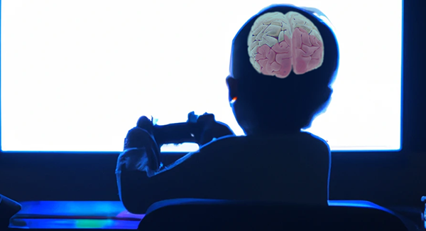 Child gaming and their brain highlighted