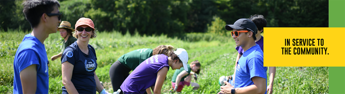 Students volunteering in a garden