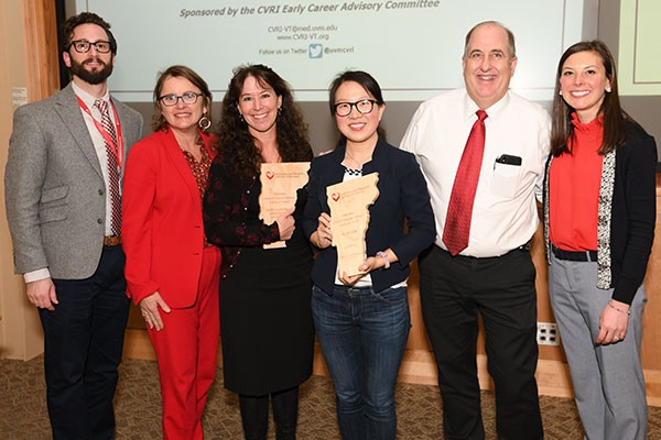 Pictured above, from left to right: Jonathan Flyer, M.D., assistant professor of medicine; Mary Cushman, M.D., M.Sc., professor of medicine and CVRI board member; Marilyn Cipolla, Ph.D., professor of neurological sciences and Ms. Li's mentor; Ms. Li; David Schneider, M.D., director of CVRI-VT, professor of medicine, and director of cardiovascular services; and Margaret Infeld, M.D., cardiology fellow. Pictured above, from left to right: Jonathan Flyer, M.D., assistant professor of medicine; Mary Cushman, M.D., M.Sc., professor of medicine and CVRI board member; Marilyn Cipolla, Ph.D., professor of neurological sciences and Ms. Li's mentor; Ms. Li; David Schneider, M.D., director of CVRI-VT, professor of medicine, and director of cardiovascular services; and Margaret Infeld, M.D., cardiology fellow.