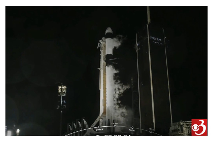 a Falcon 9 rocket preparing to launch from the Kennedy Space Center
