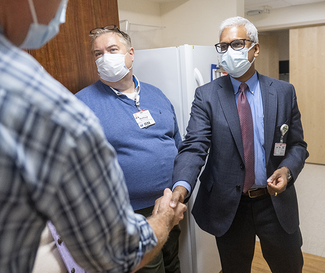 Dr. Eappen meets with staff members on his initial tour of the seven facilities in the UVM Health Network.