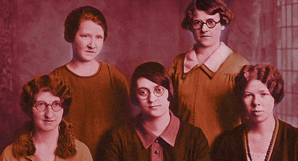 1926 photo of 5 early women UVM medical students