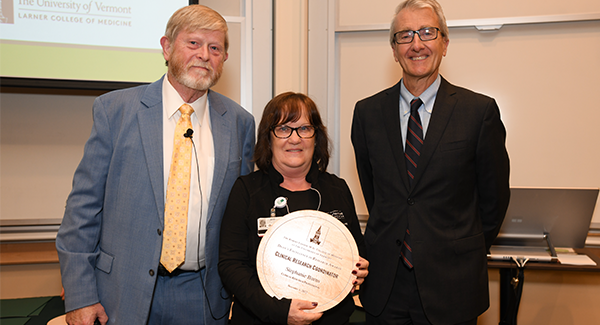 From left to right, Dr. Galbraith, the Vermont Lung Center's Stephanie Burns, who received the Clinical Research Coordinator Award; and Dean Page.