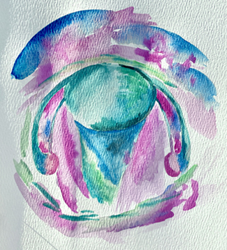 green and pink hues in watercolor painting