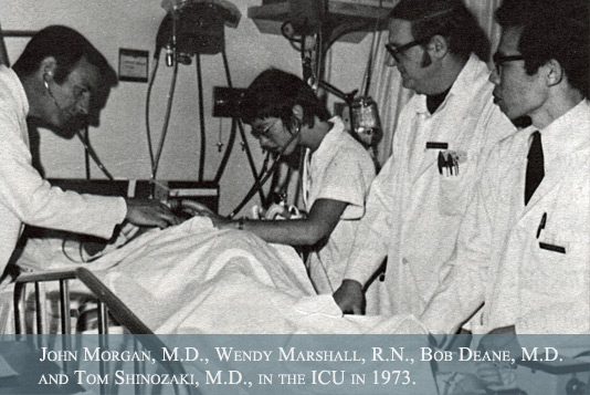 John Morgan, Wendy Marshall, Bob Deane and Tom Shinozaki in the ICU in 1973.