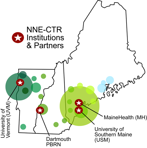map of member locations spread out across Vermont, Maine, and New Hampshire