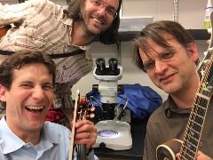 Kalev Freeman with musicians Matt Flinner and Matt Schrag in the lab Kalev Freeman with musicians Matt Flinner and Matt Schrag in the lab