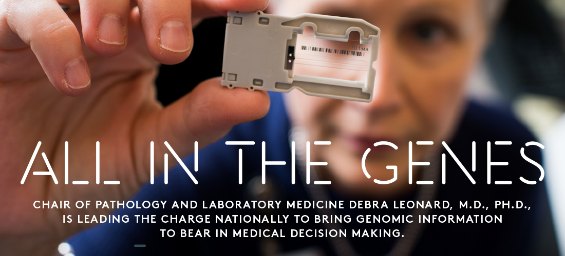 Debra Leonard, M.D., Ph.D., displays genomic information.