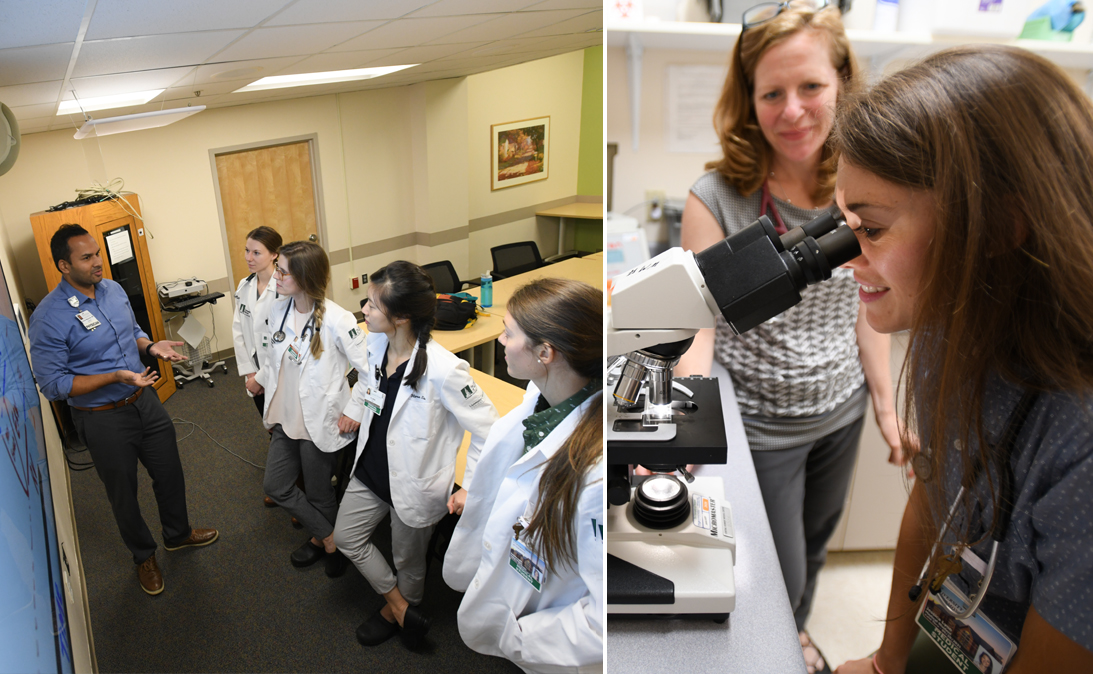 At left: UVM Assistant Professor of Medicine Suman Majumdar, M.D. At right: Jennifer Gelbstein, M.D., and Jessica Lyon '21.