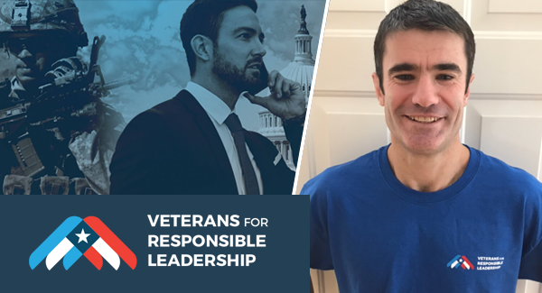 Barkhuff : Graphic featuring a Veterans for Responsible Leadership logo and image of a military member, a man on a cell phone, with the U.S. capitol building in the background on the left, with a photo of Dr. Barkhuff on the right