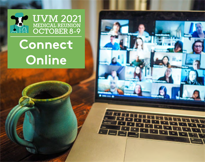 Medical reunion, October 8-9, is now online. The dates over a photo of a laptop and coffee mug.