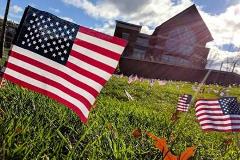 Flag in front of the Davis Center