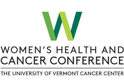 Green, black and white logo for the Women's Health and Cancer Conference, University of Vermont Cancer Center