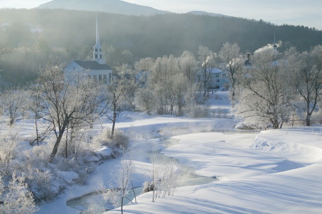 Winter village w church steeple 650x432